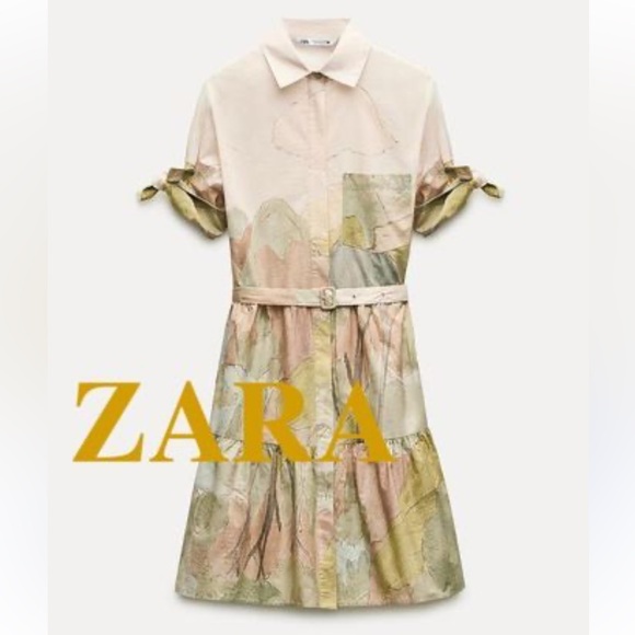 Zara Dresses & Skirts - Zara Cream and Pastel Multicolor Shirt Dress